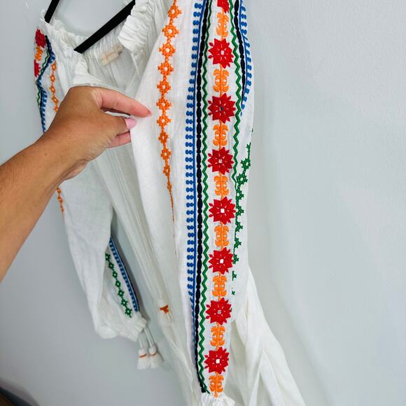 Tory Burch Embroidered Split Neck Long Sleeve Peasant Dress belted Women's Small - Picture 3 of 8